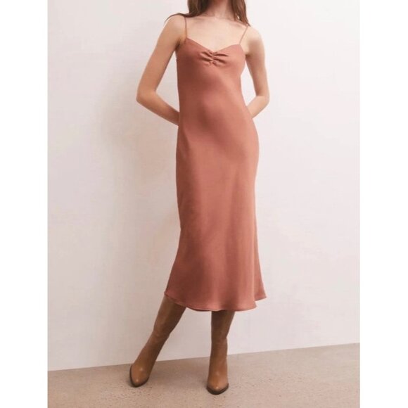 Z Supply Womens Lark Slip Midi Dress Copper Satin Spaghetti Straps size Small - Picture 1 of 11